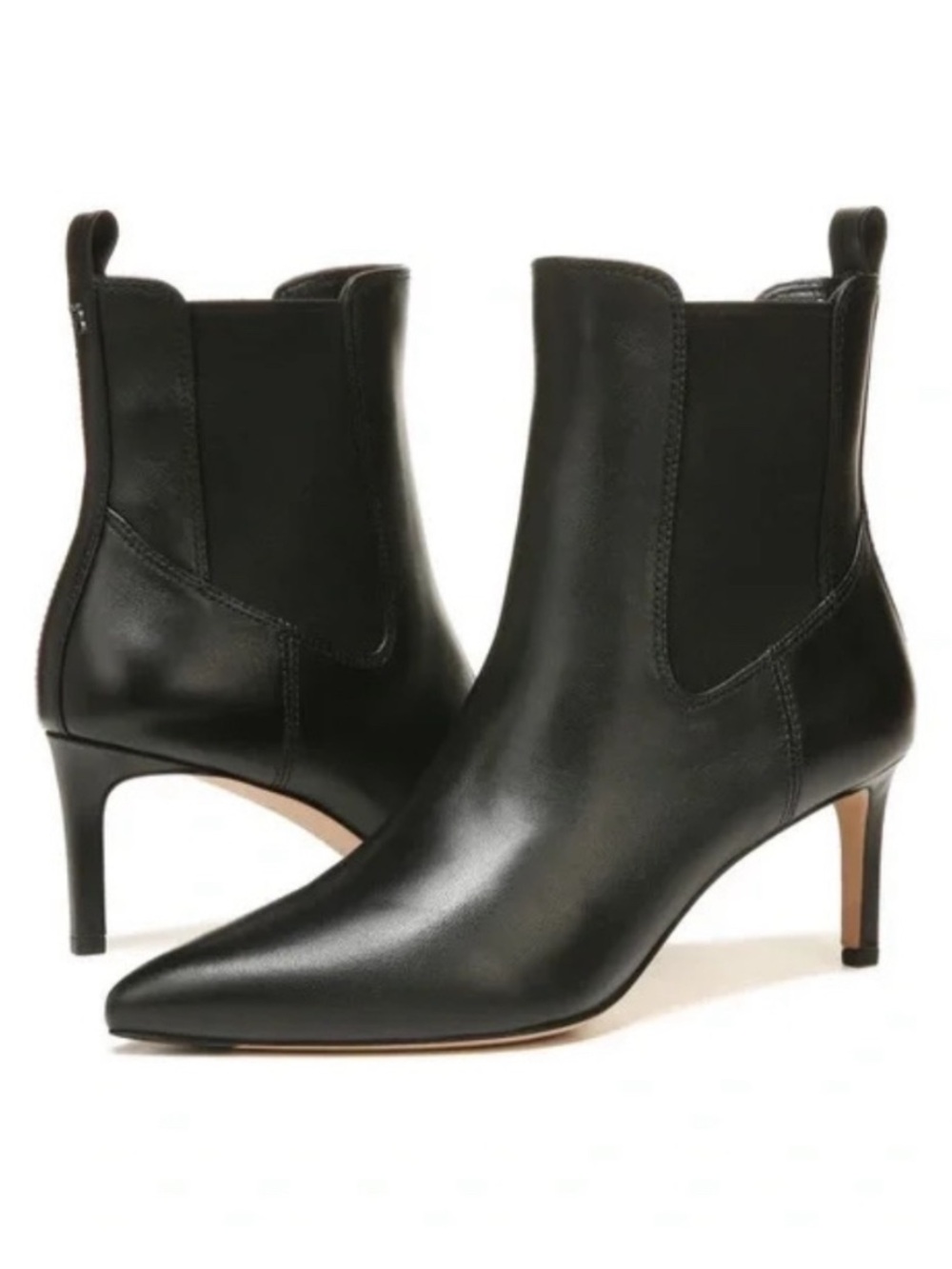 Veronica Beard Black Leather Pointed Ankle Booties with Kitten Heel